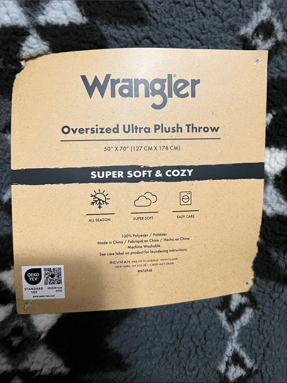 Wrangler Black, Gray & White Southwestern Plush Throw